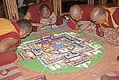 Ladakh - Likir gompa, monks preparring mandal of sand